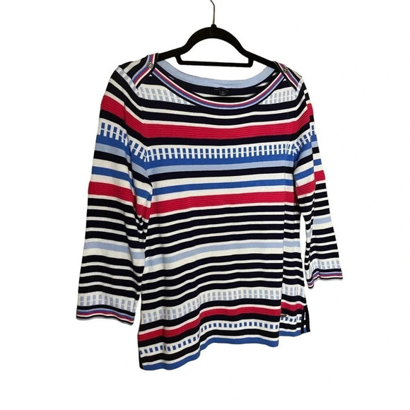 Tommy Hilfiger Women's 3/4 Sleeve Boat Neck Sweater Size Medium Nautical - Picture 1 of 8